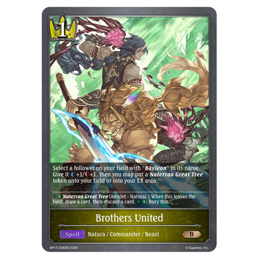 Brothers United BP17-036EN card from the Shadowverse: Evolve set Convergent Destinies