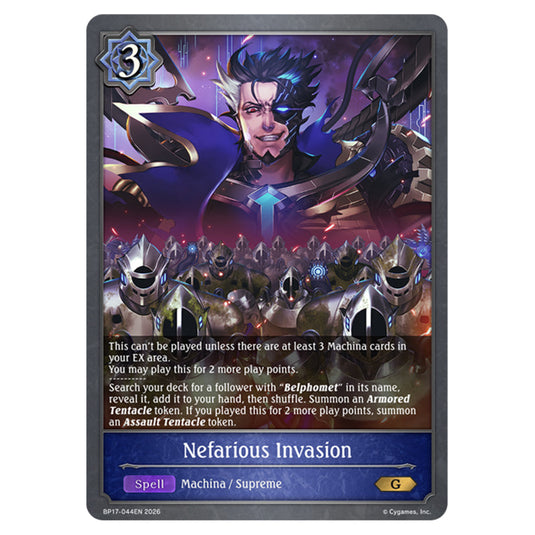 Nefarious Invasion BP17-044EN card from the Shadowverse: Evolve set Convergent Destinies