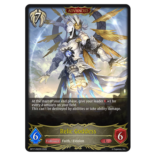 Relic Goddess BP17-092EN card from the Shadowverse: Evolve set Convergent Destinies