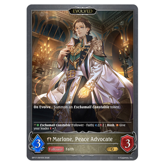 Marlone, Peace Advocate BP17-097EN card from the Shadowverse: Evolve set Convergent Destinies