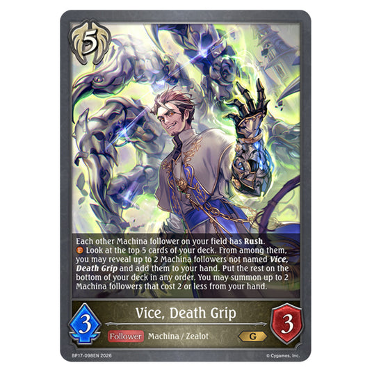 Vice, Death Grip BP17-098EN card from the Shadowverse: Evolve set Convergent Destinies