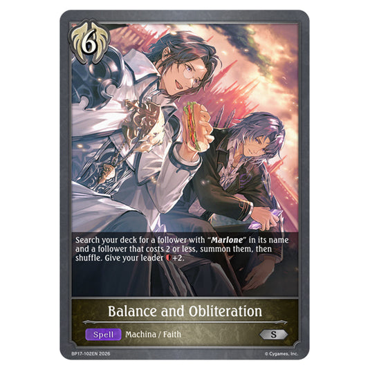 Balance and Obliteration BP17-102EN card from the Shadowverse: Evolve set Convergent Destinies
