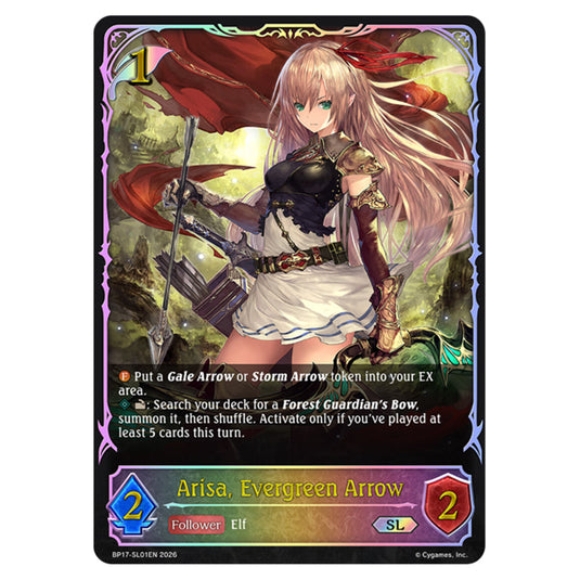 Arisa, Evergreen Arrow BP17-SL01EN card from the Shadowverse: Evolve set Convergent Destinies