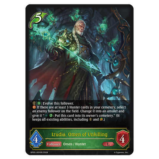 Izudia, Omen of Unkilling BP05-001EN card from the Shadowverse: Evolve set Omens Eternal