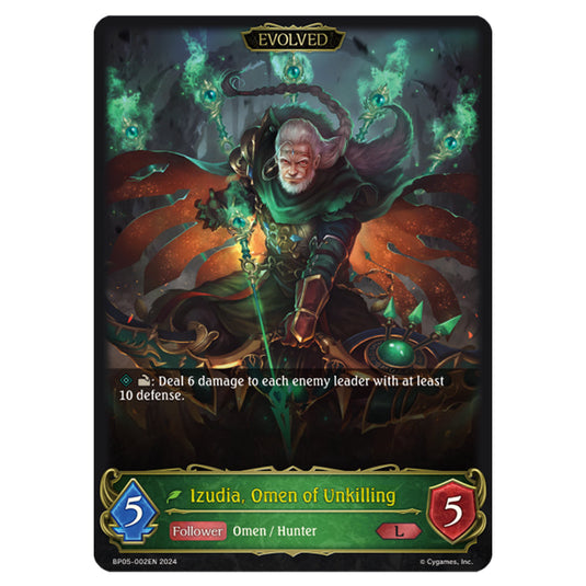 Izudia, Omen of Unkilling BP05-002EN card from the Shadowverse: Evolve set Omens Eternal