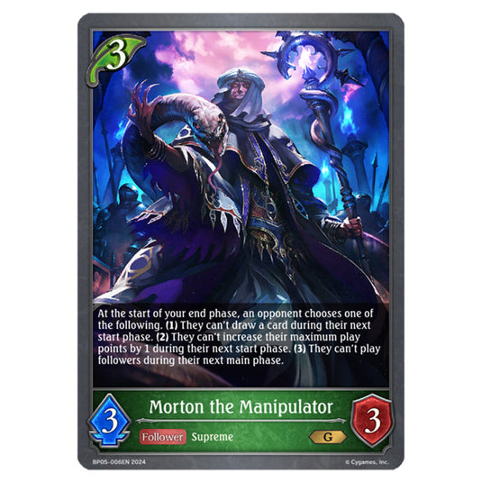 Morton the Manipulator BP05-006EN card from the Shadowverse: Evolve set Omens Eternal