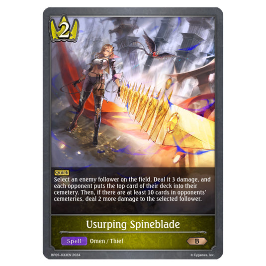 Usurping Spineblade BP05-033EN card from the Shadowverse: Evolve set Omens Eternal