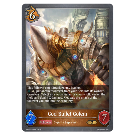 God Bullet Golem BP05-057EN card from the Shadowverse: Evolve set Omens Eternal