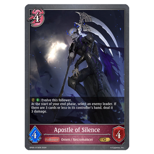 Apostle of Silence BP05-073EN card from the Shadowverse: Evolve set Omens Eternal