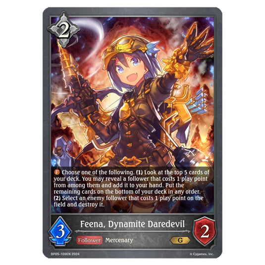 Feena, Dynamite Daredevil BP05-109EN card from the Shadowverse: Evolve set Omens Eternal