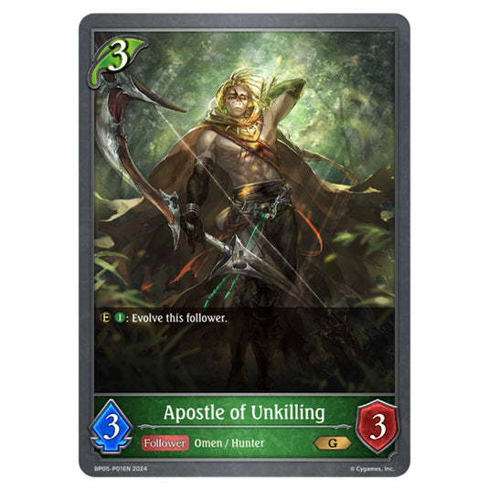 Apostle of Unkilling BP05-P01EN card from the Shadowverse: Evolve set Omens Eternal