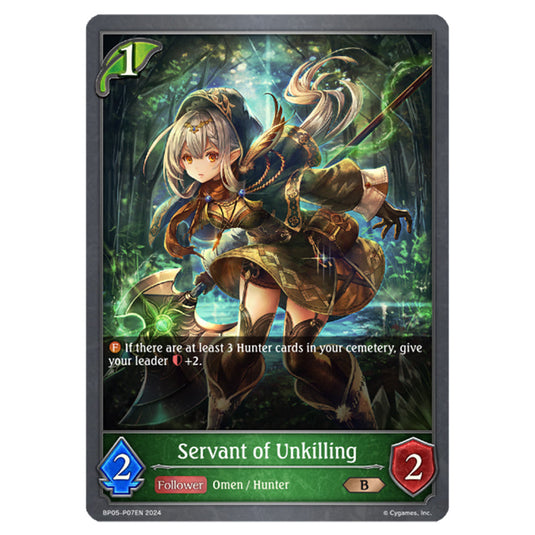 Servant of Unkilling BP05-P07EN card from the Shadowverse: Evolve set Omens Eternal