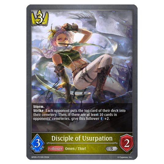 Disciple of Usurpation BP05-P11EN card from the Shadowverse: Evolve set Omens Eternal