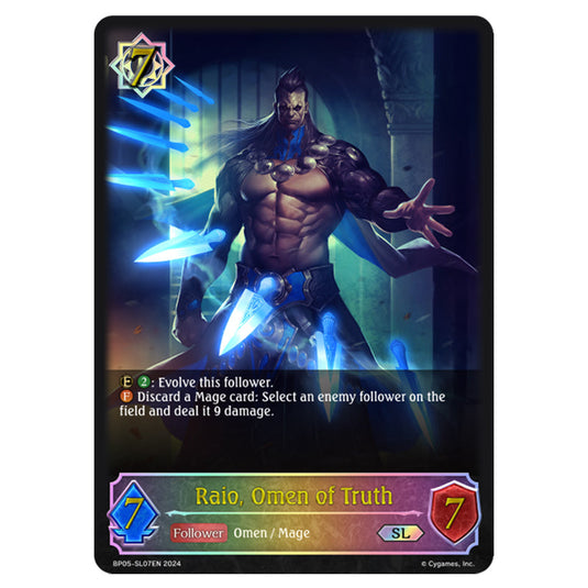 Raio, Omen of Truth BP05-SL07EN card from the Shadowverse: Evolve set Omens Eternal