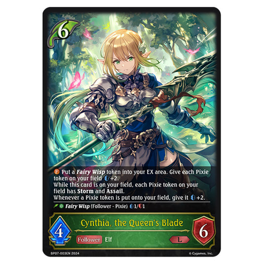 Cynthia, the Queen's Blade BP07-003EN card from the Shadowverse: Evolve set Verdant Steel