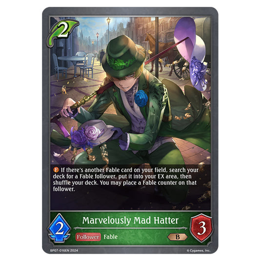 Marvelously Mad Hatter BP07-016EN card from the Shadowverse: Evolve set Verdant Steel