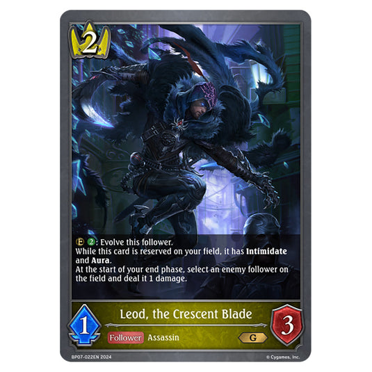 Leod, the Crescent Blade BP07-022EN card from the Shadowverse: Evolve set Verdant Steel