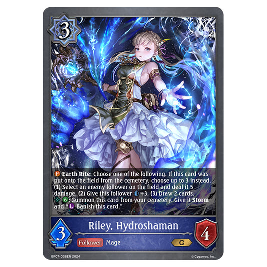 Riley, Hydroshaman BP07-038EN card from the Shadowverse: Evolve set Verdant Steel