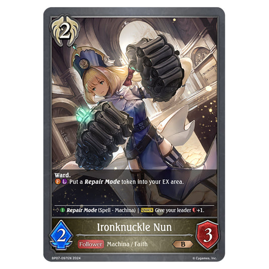 Ironknuckle Nun BP07-097EN card from the Shadowverse: Evolve set Verdant Steel