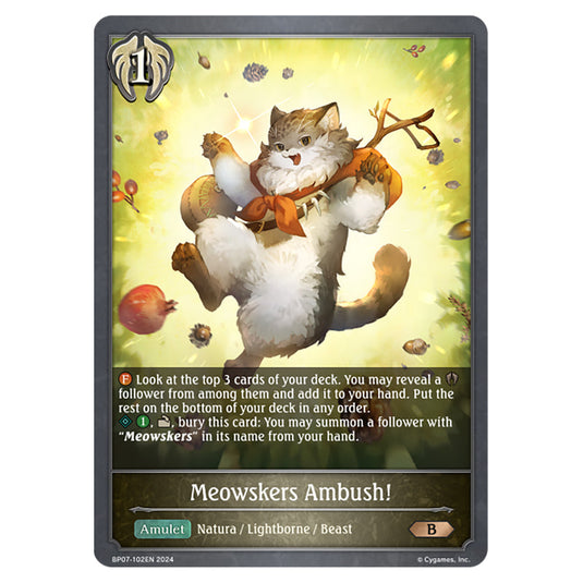 Meowskers Ambush! BP07-102EN card from the Shadowverse: Evolve set Verdant Steel