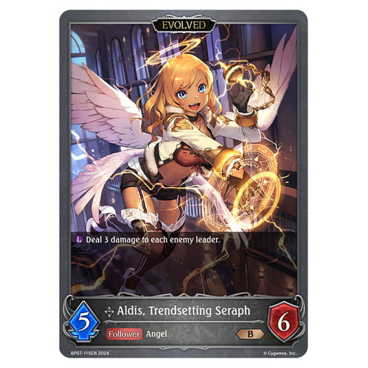 Aldis, Trendsetting Seraph BP07-115EN card from the Shadowverse: Evolve set Verdant Steel