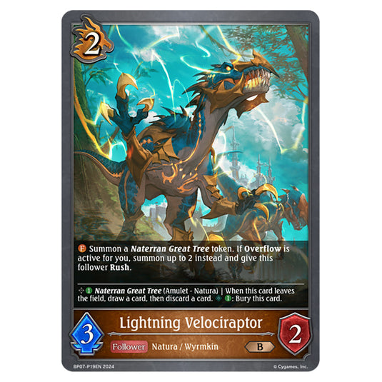 Lightning Velociraptor BP07-P19EN card from the Shadowverse: Evolve set Verdant Steel