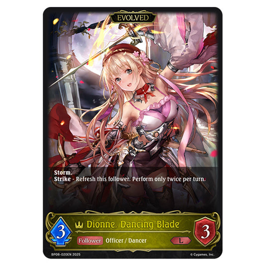 Dionne, Dancing Blade BP08-020EN card from the Shadowverse: Evolve set Alterchaotica