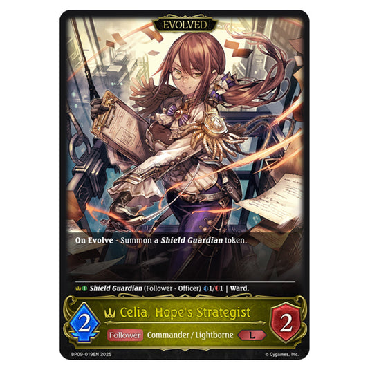 Celia, Hope's Strategist BP09-019EN card from the Shadowverse: Evolve set Duet of Dawn and Dusk