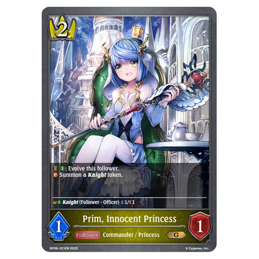 Prim, Innocent Princess BP09-021EN card from the Shadowverse: Evolve set Duet of Dawn and Dusk