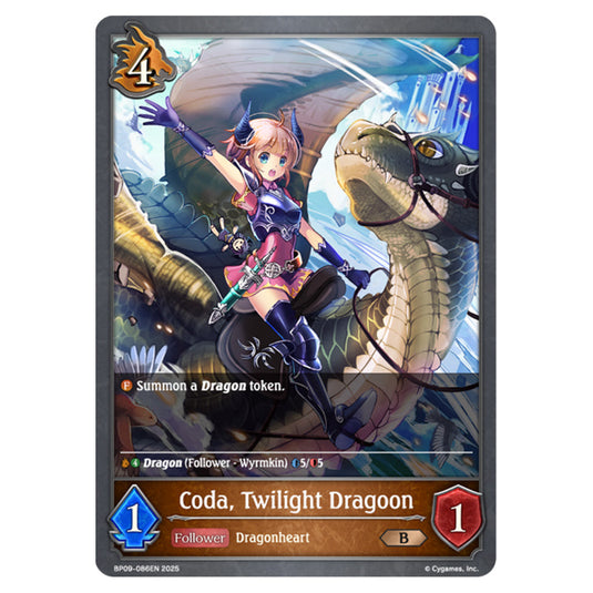 Coda, Twilight Dragoon BP09-086EN card from the Shadowverse: Evolve set Duet of Dawn and Dusk