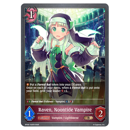 Raven, Noontide Vampire BP09-102EN card from the Shadowverse: Evolve set Duet of Dawn and Dusk