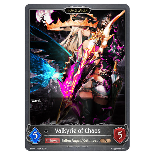 Valkyrie of Chaos BP09-135EN card from the Shadowverse: Evolve set Duet of Dawn and Dusk