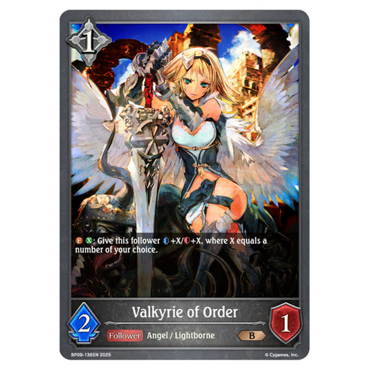 Valkyrie of Order BP09-136EN card from the Shadowverse: Evolve set Duet of Dawn and Dusk