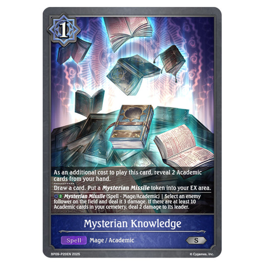 Mysterian Knowledge BP09-P20EN card from the Shadowverse: Evolve set Duet of Dawn and Dusk