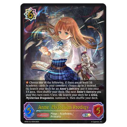 Anne, Mysterian Prodigy BP09-SL10EN card from the Shadowverse: Evolve set Duet of Dawn and Dusk