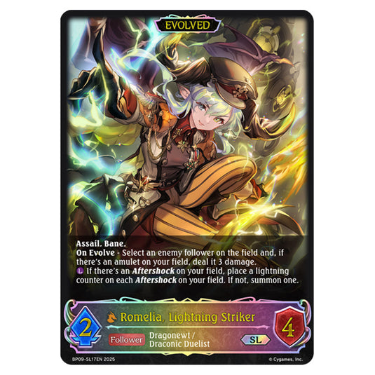 Romelia, Lightning Striker BP09-SL17EN card from the Shadowverse: Evolve set Duet of Dawn and Dusk