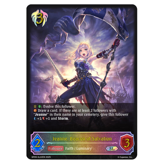 Jeanne, Beacon of Salvation BP09-SL22EN card from the Shadowverse: Evolve set Duet of Dawn and Dusk