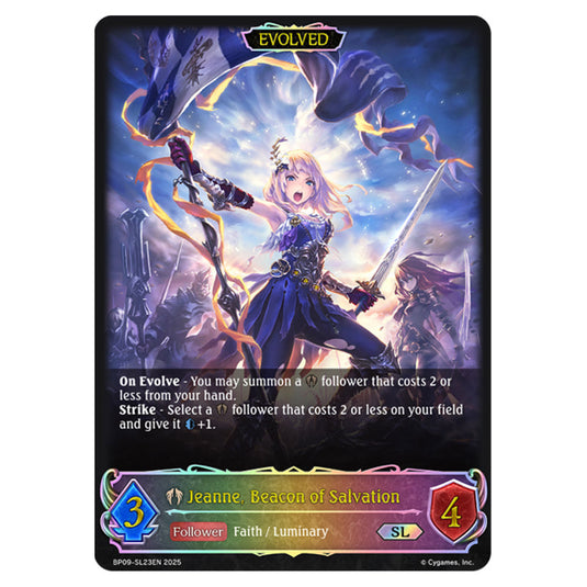 Jeanne, Beacon of Salvation BP09-SL23EN card from the Shadowverse: Evolve set Duet of Dawn and Dusk