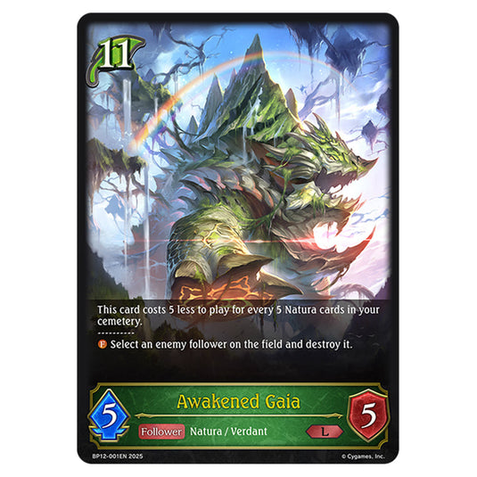 Awakened Gaia BP12-001EN card from the Shadowverse: Evolve set Worldreaver's Descent & Dominion of Darkness
