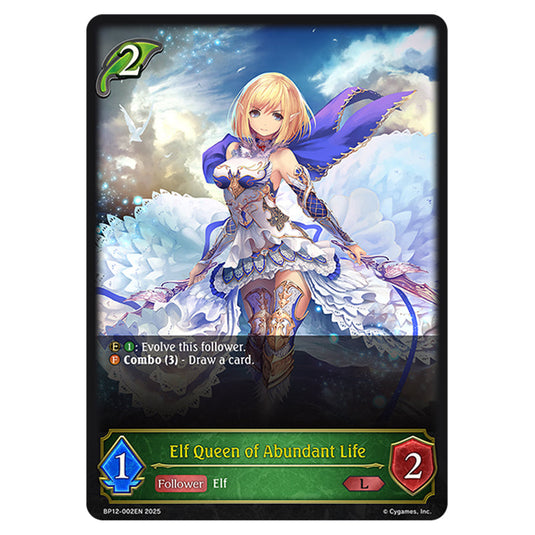 Elf Queen of Abundant Life BP12-002EN card from the Shadowverse: Evolve set Worldreaver's Descent & Dominion of Darkness
