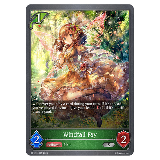 Windfall Fay BP12-010EN card from the Shadowverse: Evolve set Worldreaver's Descent & Dominion of Darkness