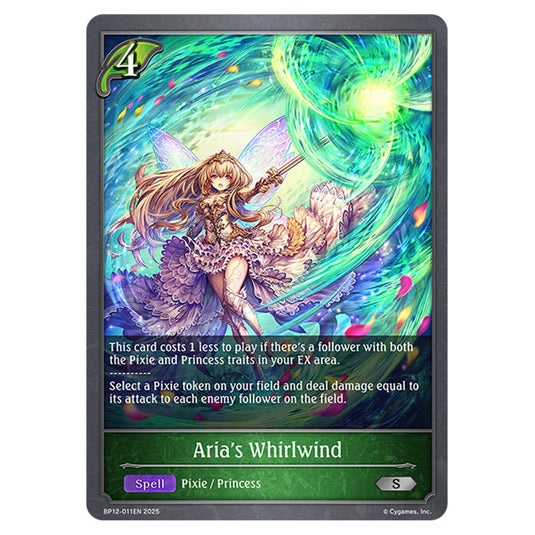 Aria's Whirlwind BP12-011EN card from the Shadowverse: Evolve set Worldreaver's Descent & Dominion of Darkness
