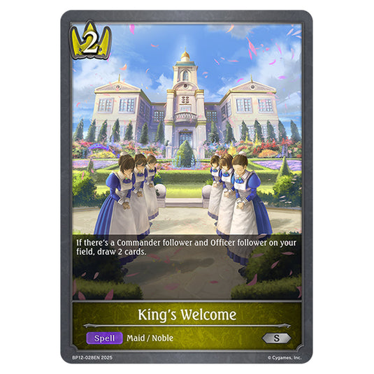 King's Welcome BP12-028EN card from the Shadowverse: Evolve set Worldreaver's Descent & Dominion of Darkness
