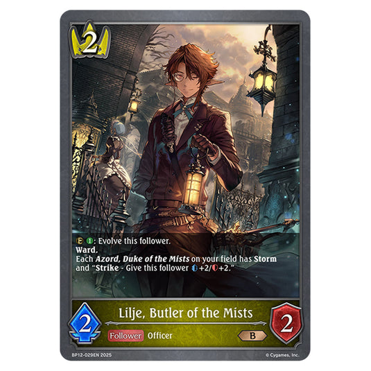 Lilje, Butler of the Mists BP12-029EN card from the Shadowverse: Evolve set Worldreaver's Descent & Dominion of Darkness