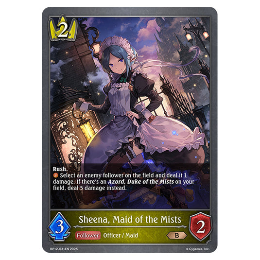 Sheena, Maid of the Mists BP12-031EN card from the Shadowverse: Evolve set Worldreaver's Descent & Dominion of Darkness