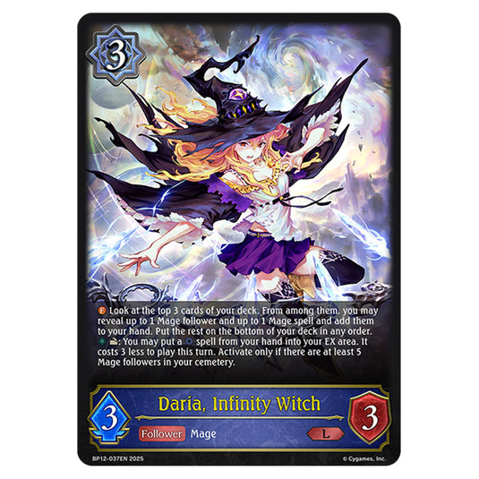 Daria, Infinity Witch BP12-037EN card from the Shadowverse: Evolve set Worldreaver's Descent & Dominion of Darkness