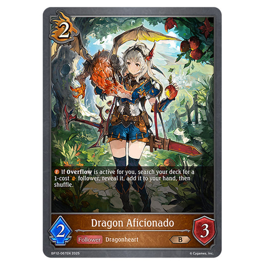 Dragon Aficionado BP12-067EN card from the Shadowverse: Evolve set Worldreaver's Descent & Dominion of Darkness