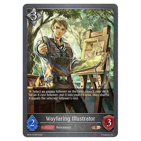 Wayfaring Illustrator BP12-P23EN card from the Shadowverse: Evolve set Worldreaver's Descent & Dominion of Darkness