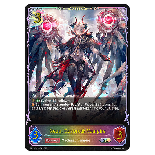 Neun, Daybreak Vampire BP12-SL18EN card from the Shadowverse: Evolve set Worldreaver's Descent & Dominion of Darkness