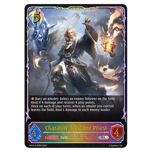 Charaton, Iceflame Priest BP12-SL25EN card from the Shadowverse: Evolve set Worldreaver's Descent & Dominion of Darkness